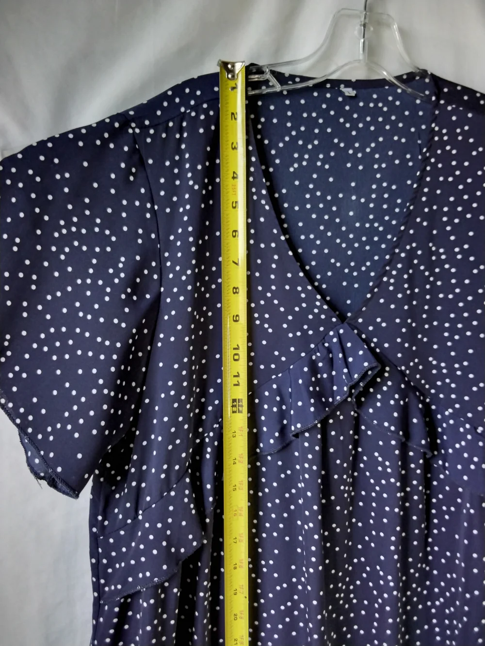 Navy Polka Dot Ruffle V-Neck Women's Dress